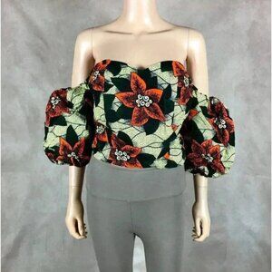 Handmade African Off-Shoulder Crop Top Size Large
